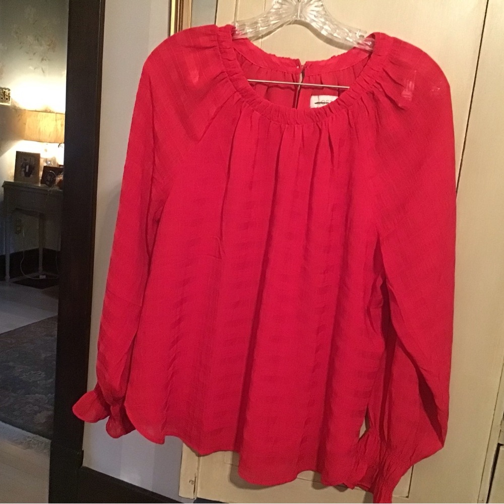 LOFT a red poly popover lined blouse M NWOT
